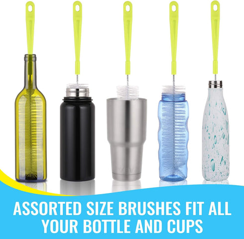 Bottle Cleaning Brush Set, Long Handle Cleaner for Narrow Neck Beer Bottles, Sports Water Bottles, and Kettle Spouts