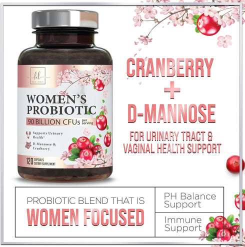 Extra Strength Probiotics for Women with Prebiotics, 90 Billion CFU & 16 Strains, 120 Capsules for Digestive & Urinary