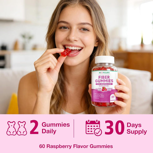 Gummies 60 Count Fiber for Digestive Health & Regularity, Sugar-Free High Fiber Supplement for Adults & Kids, Soluble