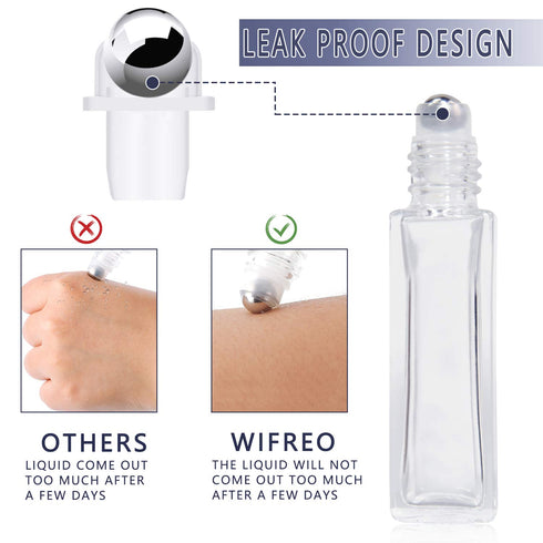 wifreo 12Pcs 10ml Glass Roll On Bottle for Essential Oils, Eco-friendly Refillable Clear Perfume Sample Bottles