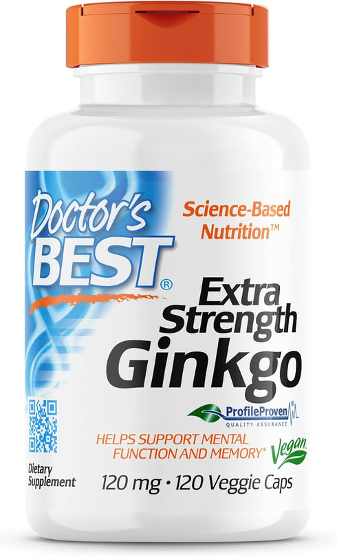 Doctor's Best Extra Strength Ginkgo 120 Count, 120 mg, Non-GMO, Gluten Free, Vegan, Promotes Mental Function