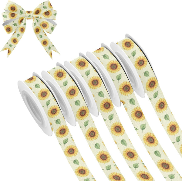 YKZEYK Ribbon for Gift Wrapping Sunflowers Leaves Yellow Print Fabric Ribbon 1/2" 25