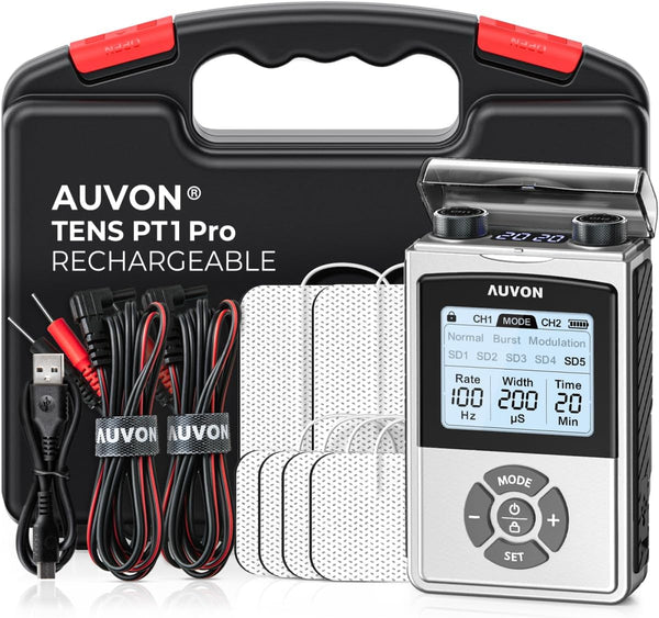 AUVON Rechargeable Digital TENS Unit Muscle Stimulator, 600 mAh Battery, 8 Customizable Modes for Pain Relief