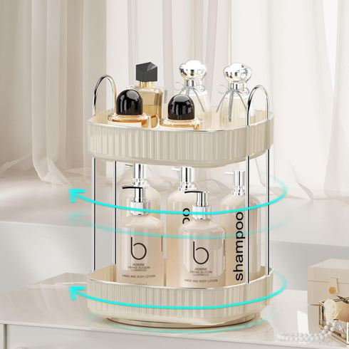 YCIA&DONE 360 Rotating Makeup Organizer for Vanity, 2 Tiers New Square Shaped Cosmetics Organizer, Bathroom Organizer Countertop, Perfume Stand Tray, Skincare Organizers, Warm White by YCIA&DONE
