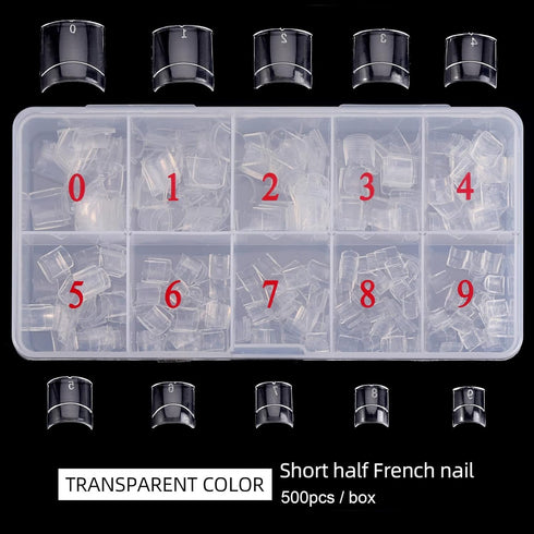 Square Nail Tips Half Cover, 500Pcs Clear Acrylic French Short False Nails with Box