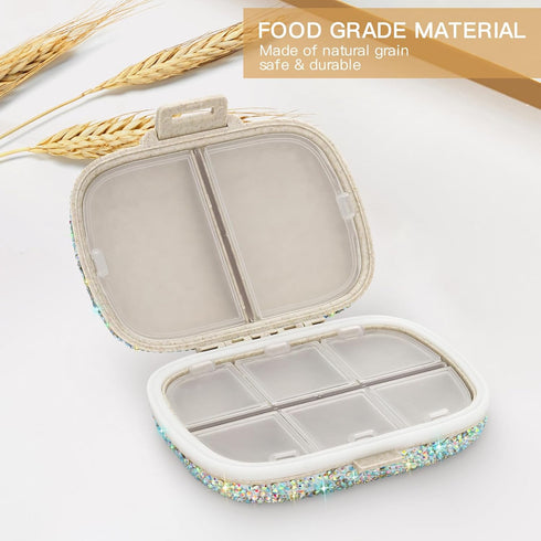 Soleebee Portable 8 Compartments Daily Pill Organizer, Bling Crystal Diamond Pill Box, Small Travel Medicine Container