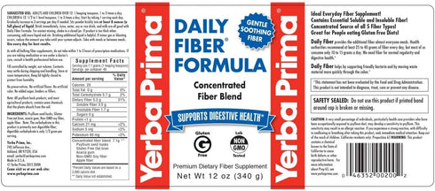 Yerba Prima Daily Fiber Formula 12 oz (3 Pack) - Vegan, Non-GMO, Gluten-Free Dietary Fiber Supplement for Colon Health