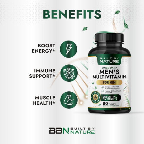 Immune, 90 Built by Nature Multivitamin for Men Mens Multivitamins & Vitamins for Men Daily Energy & Heart Health