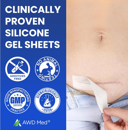 AWD Silicone Scar Sheets for Scar Removal, Extra Thick 0.5mm Silicone Scar Tape for Surgical Scars, C Section, Keloid