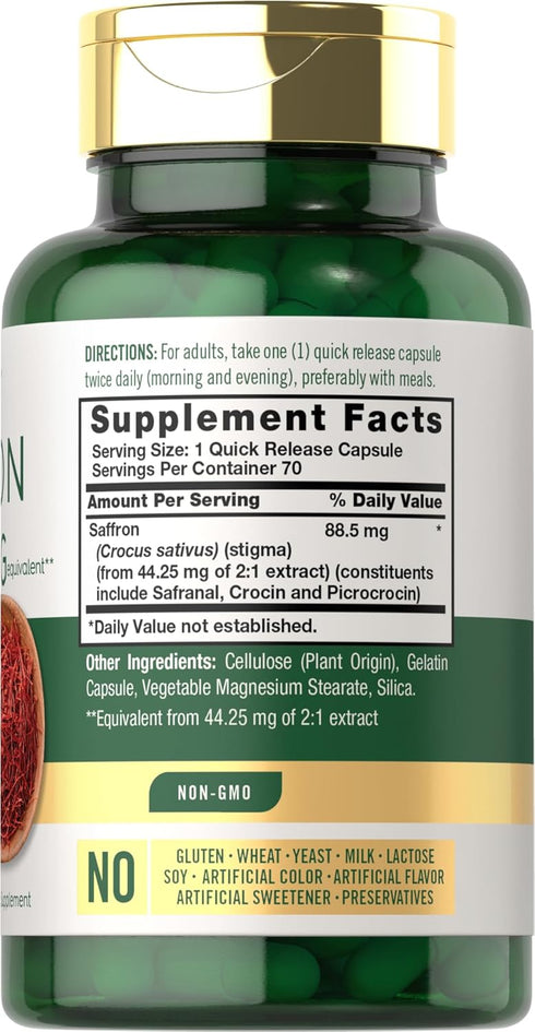 Carlyle Saffron Extract Capsules 88.5mg | 70 Count | Non-GMO & Gluten Free Supplement