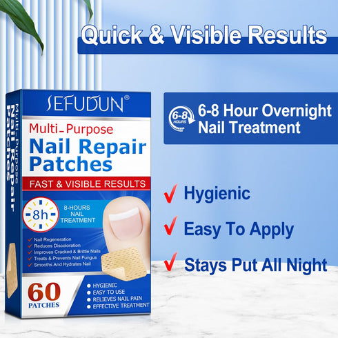 Multi-Purpose Nail Repair Patches, 60 pcs Overnight Treatment for Nail Discoloration & Cracked Nails