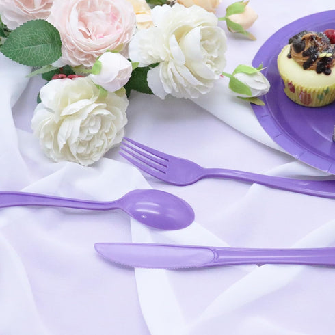 150 Piece Purple Plastic Silverware Set, Includes 50 Forks, 50 Spoons, and 50 Knives for Party Decorations