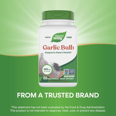 Nature's Way Bulb, 580 100 (Packaging Garlic Supports Heart Health*, Non-GMO Project Verified, mg per Serving, Vegan