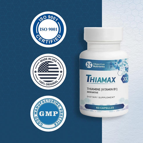 Thiamax Vitamin B1 Capsules - 100mg, No Fillers or Flow Agents, 60 Count