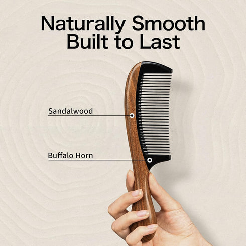 Onedor Handmade Hair Combs - Buffalo Horn and Sandalwood, Anti-Static Wooden Detangler (Fine Tooth)