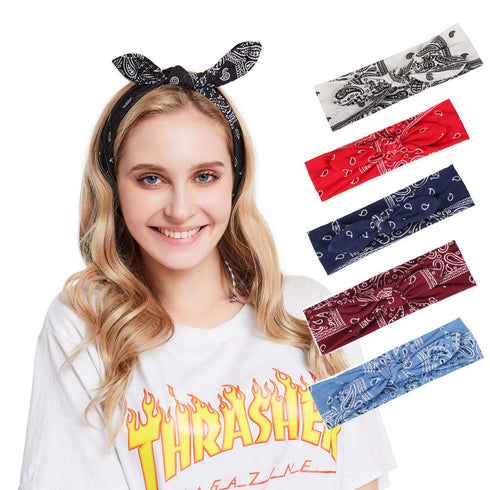 Yeshan Boho Bow Headbands for Women, Vintage Paisley Bandana Flower Printed Hairband, Pack of 6