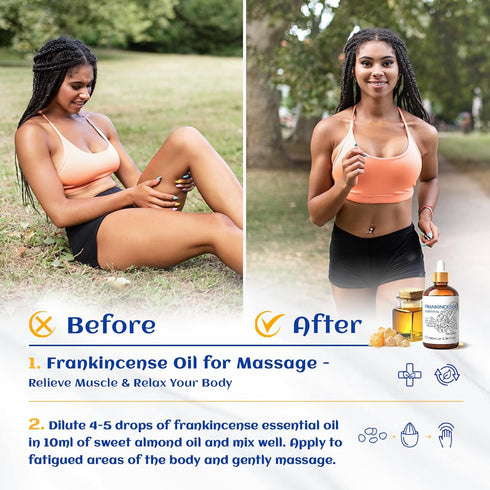 HIQILI 100ML Frankincense Essential Oil, 100% Pure and Natural for Massage and Pain Relief, 3.38 Fl Oz