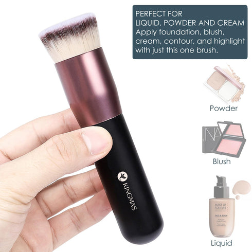 KINGMAS Premium Kabuki Makeup Brush, Flat Top Foundation Brush for Liquid, Cream, Powder, Blush Buffing (Black, A (Flat