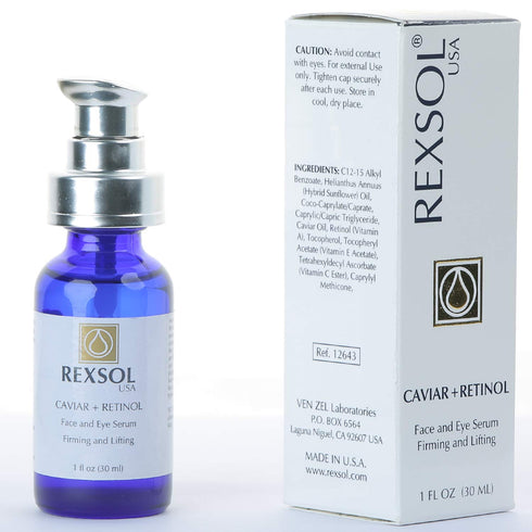 REXSOL CAVIAR + RETINOL Face and Eye Serum Firming and Lifting | Hybrid Sunflower & Caviar Oil with Vitamin C, E & A |