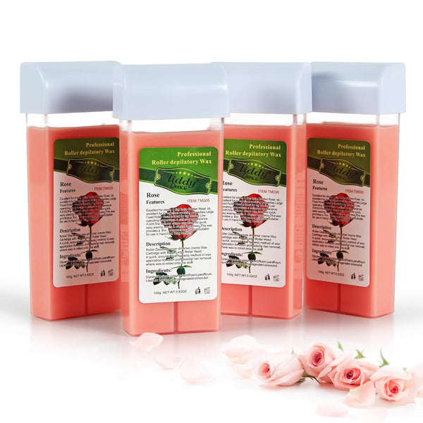 Rose Roll on Wax for Hair Removal, Soft Wax Roller Refill for Sensitive Skin, 4 Pack (14.1 OZ)