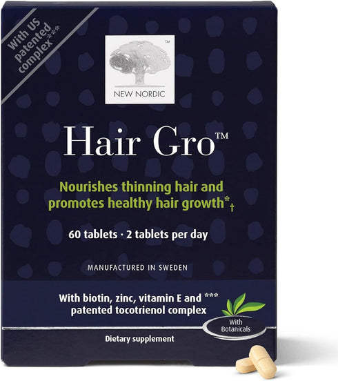 NEW NORDIC Hair GRO | Hair Growth Supplement Tablets | Biotin & Palm Fruit Extract for Natural Regrowth | 60 Count