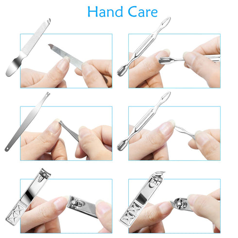 Teamkio 18pcs Stainless Steel Manicure Set, Travel Hygiene Kit, Professional Pedicure Nail Clippers, Leather Case