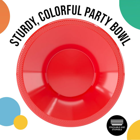 Exquisite Red 12 Oz Plastic Disposable Party Bowls, Large Soup Bowls for All Occasions, 50 Red Bowls Per Pack