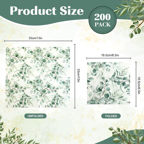 zjdbset 200Pcs Decor(6.5 6.5 inch) Greenery Guest Napkins Paper Disposable Green Leaves Hand Towels Decorative Dinner