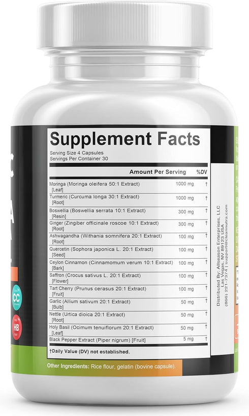 Turmeric Curcumin 30000mg, Ginger 3000mg, Moringa 50000mg, Joint Support Supplement for Women and Men, 120 Caps