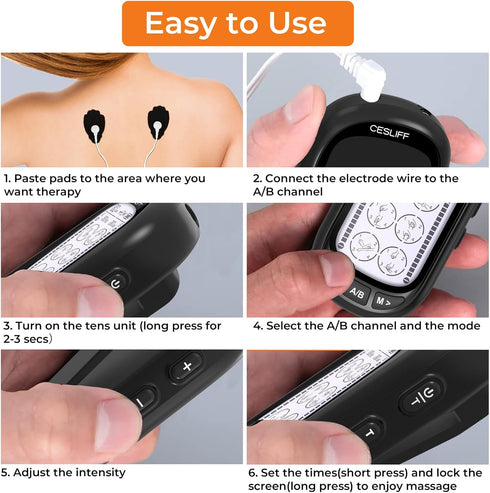 Dual Channel TENS EMS Unit, Rechargeable Electric Pulse Massager for Pain Relief, 24 Modes, 36 Levels Intensity