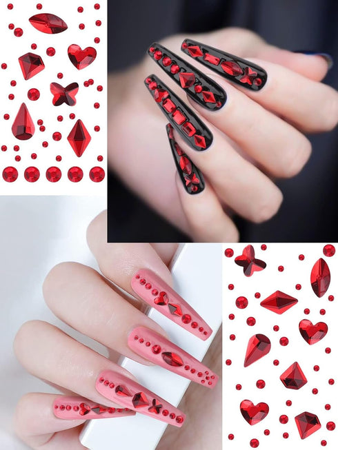 Valentines Nail Rhinestone EBANKU Red Nail Art Crystals, Hearts, Butterfly, 3D Diamond Stone Gems with Tweezer