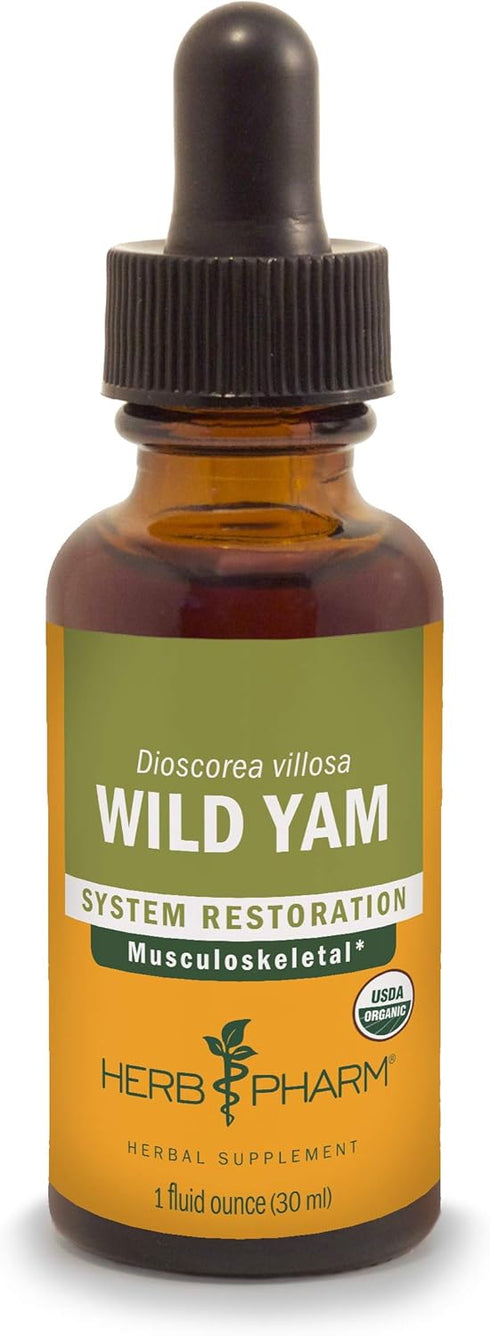 Herb Pharm Certified Organic Wild Yam Liquid Extract, 1 Ounce for Musculoskeletal Support