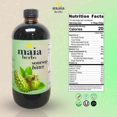 Maia Herbs 16oz Immune Soursop Bitters Liquid - Premium Holistic Boost