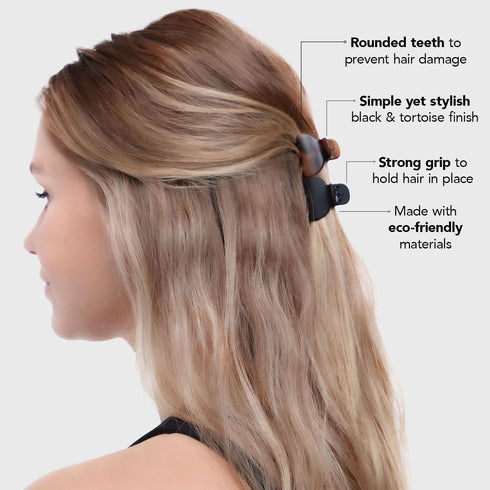 Kitsch Hair Clips for Women, Recycled Plastic Small Claw Clips & Mini Clips, 16 pcs (Tortoise & Black)