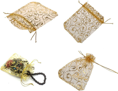 Wedding Favors Small Gift Bags, 100pcs Gold Organza Bags 3.9x4.7 Inch (10x12cm) for Party Favor Bags