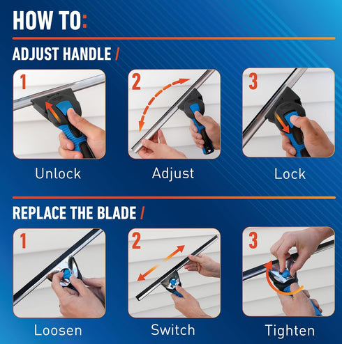 Unger Professional 18” Swivel Window & Glass Cleaning Squeegee with EZ Change for Streak Free Results on Large Windows.