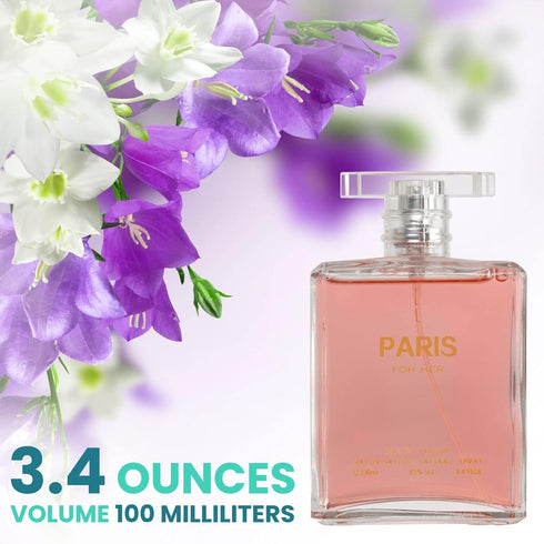 NovoGlow Paris For Her Eau de Parfum Spray - 3.4 Oz - Casual Daily Cologne Set with Deluxe Suede Pouch