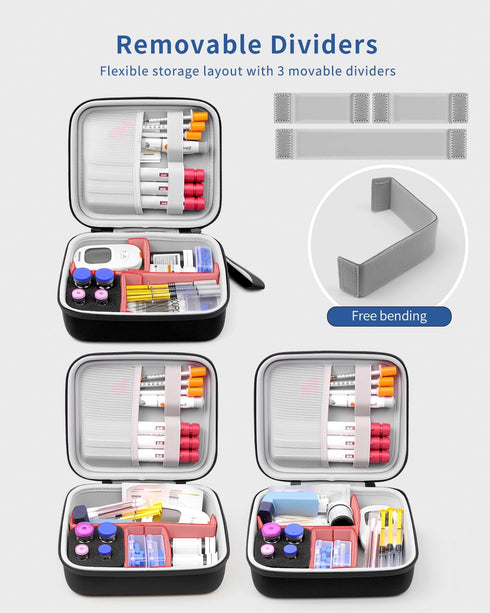 Krypthos Diabetic Supplies Travel Case, Portable Diabetes Organizer for Glucose Meter, Blood Sugar Test Strips Kit