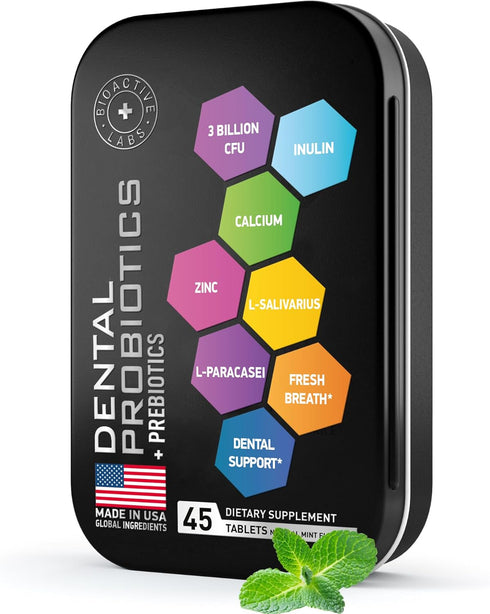 Dental Probiotics for Teeth and Gums, Best Oral Probiotic, 45 Natural Mint Tablets in a Tin
