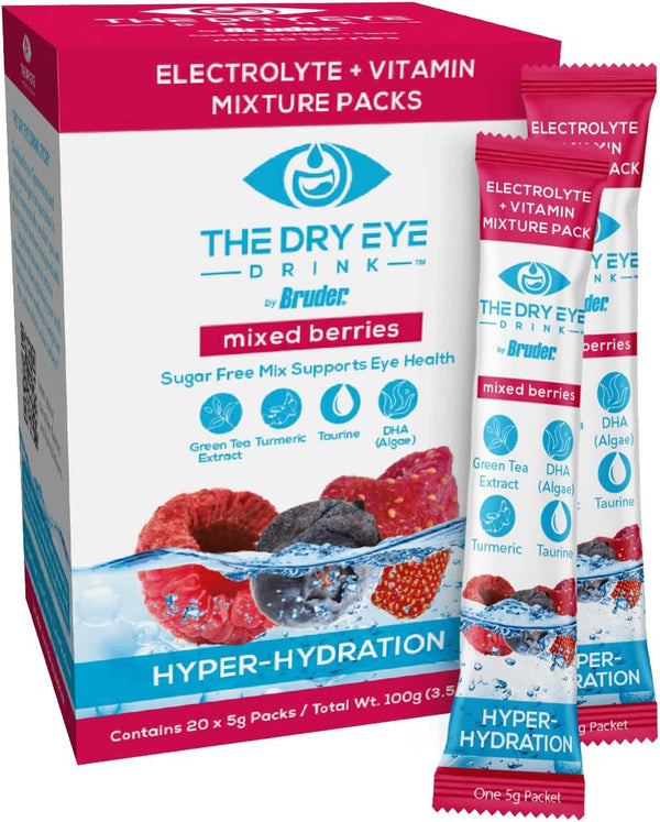 Ultimate Hydration for Dry Eyes - Sugar-Free Electrolyte Powder Packets with Vitamins, Green Tea, and DHA (20 Packets)