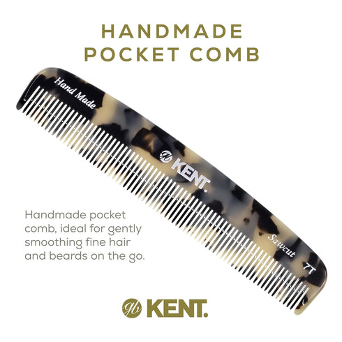 Kent 7T TW All Fine Tooth Pocket Comb for Men, Handmade Hair Comb for Everyday Grooming and Styling