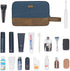 WANDF Travel Toiletry Bag for Men - Leather and Canvas Dopp Kit, Small Bathroom Bag for Travel Accessories (Blue)