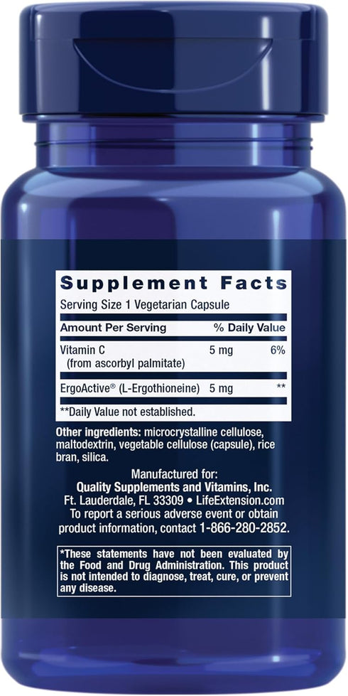 Life Extension Essential Youth L-Ergothioneine – Promotes Longevity & Healthy Aging – Gluten-Free – Non-GMO – Vegetarian – 5 mg – 30 Vegetarian Capsules