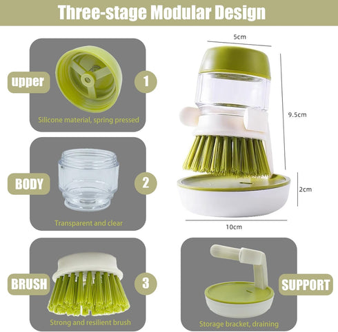 UGWKivd Soap Dispenser Dish Brush Palm Brush Scrub Brush Equipped with Storage Bracket and Drainage Base,Easy to Clean