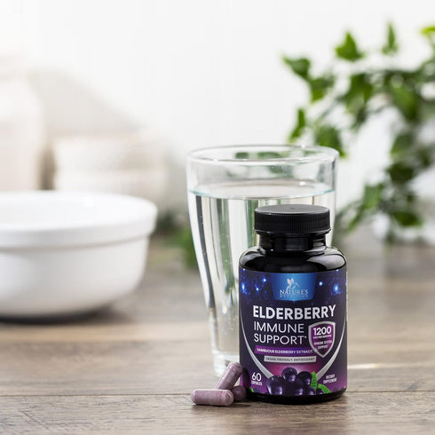 Elderberry Immune Support Capsules - 10:1 Extract, 60 Count, Vegan, Sugar & Gluten Free, Natural Sambucus Black