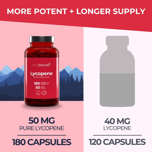 Lycopene 50mg 180 Vegetarian Capsules, Natural Tomato Extract Supplement, Non-GMO Pure Powder for Health