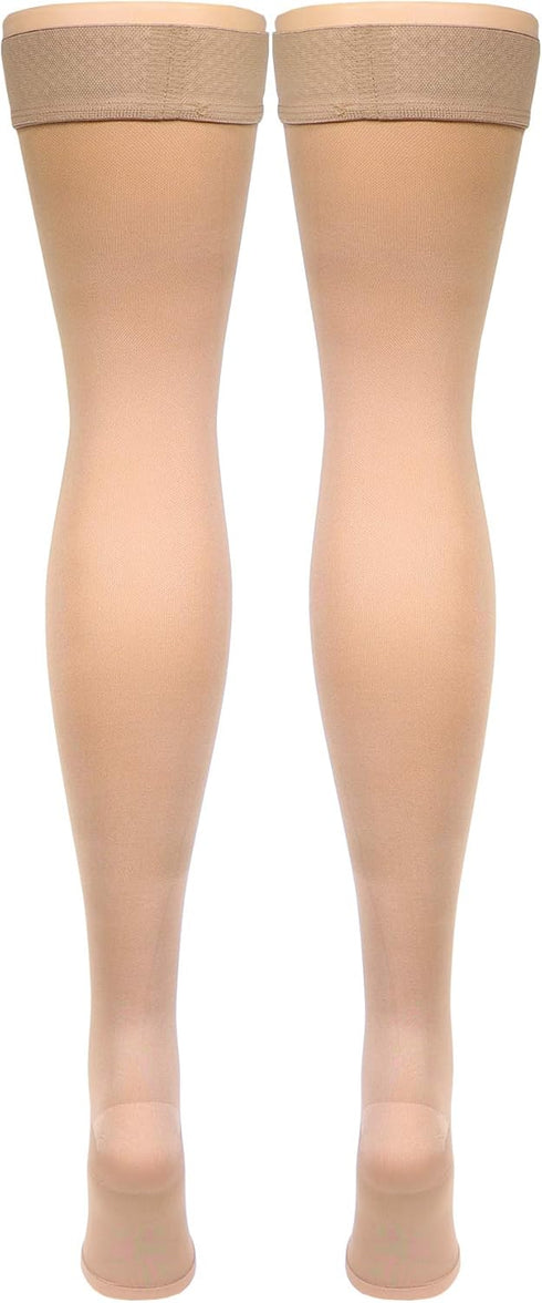 Truform Women's Compression Stockings, 20-30 mmHg, Thigh High Length, Open Toe, Opaque, Medium Beige