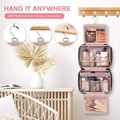 Travel Toiletry Bag for Women, Portable Makeup Organizer with Hanging Hook, 3 in 1 Packing Organizer for Accessories,