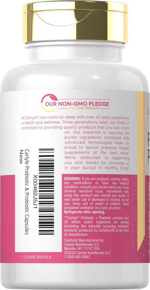 Carlyle Prebiotic & Probiotic for Her, 50 Capsules | 50 Billion Active Organisms Per Serving | Vegetarian Supplement