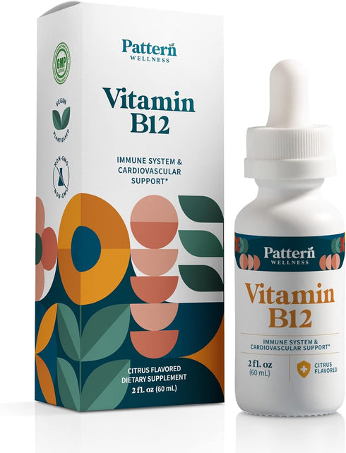 Pattern Wellness Vitamin B12 Supplement, 5000 mcg Liquid Drops, Citrus Flavored Vegan Support